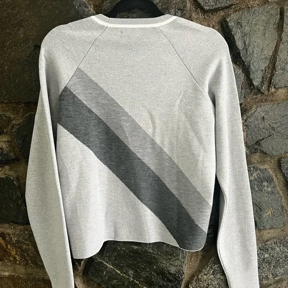 LNDR Sweater. Grey stripe chevron crew neck